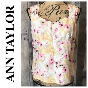 Ann Taylor Floral Linen Blend Sleeveless Tank Top